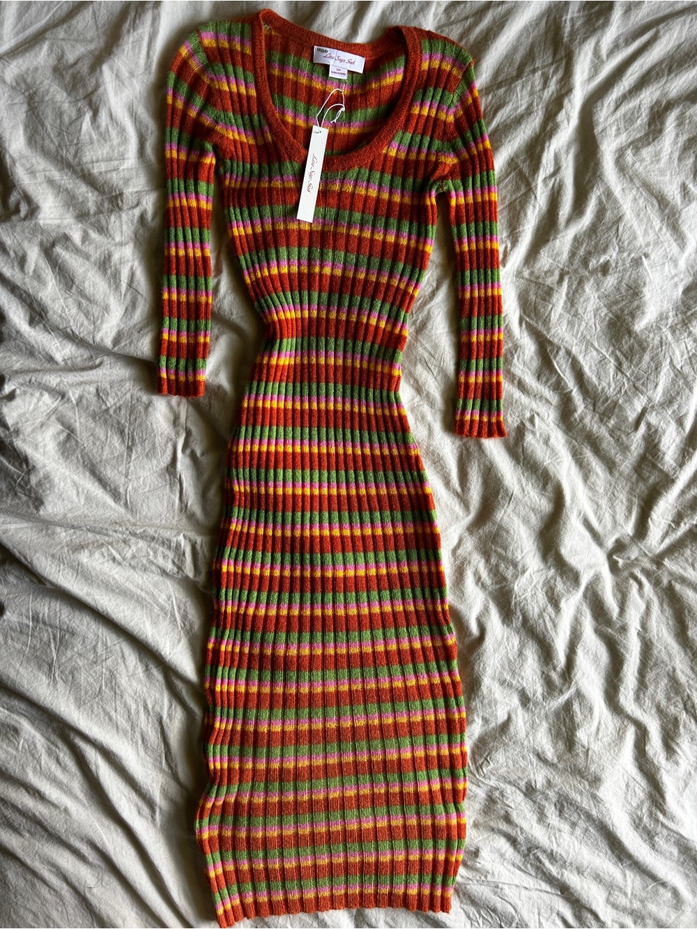 Lisa Says Gah NWT XS/S Ribbed Long-Sleeve Striped Knit Dress - Multicolor - Picture 4 of 6